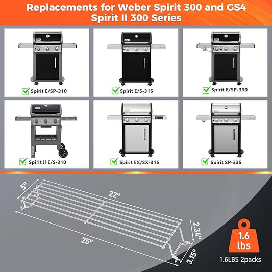 304 Stainless Steel Warming Rack for Weber Spirit 300 and GS4 Spirit II 300 Series Gas Grills with Front Control Knobs, 7641 Grill Upper Rack for Weber Genesis Silver Gold B/C Grill, 25 Inch