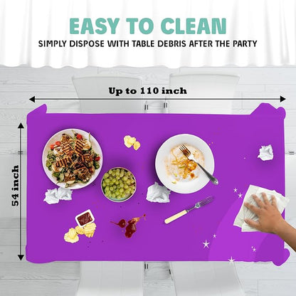 Tablecloth Roll – 54" X 110' Purple Premium Plastic Table Cloths with Cutter Box - Cut to Size - Decorative Rectangle Table Cover Smooth Tablecloth - Disposable Table Cloths for Parties, Weddings.