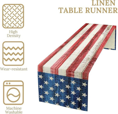American Flag Stars and Stripes 4th of July Table Runner,Memorial Day Kitchen Dining Table Decoration Vintage Kitchen Dining Home Party Decor Supply 13x120 Inch