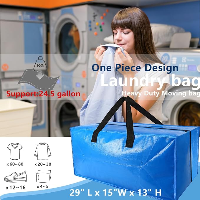 Heavy Duty Extra Large Blue Moving Bags with Strong Zipper Backpack Handles | 10 Pack Clothes Storage Bags Totes Space Saving Moving Boxes Bins Packing Bags for College Dorm Compatible with Ikea Frakta