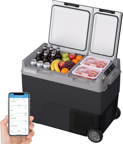 Car Refrigerator, 61QT(58L) Dual Zone Car Fridge Portable Freezer Compressor Electric Cooler, Portable Refrigerator, Rapid Freezing, -4°f to 68°f, 12/24V Can Internal Battery (Not Included) LCD Built-