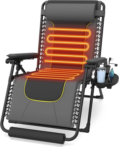 Suteck Heated Zero Gravity Chair, 400LBS 30.3" Padded Antigravity Chairs | Reclining Camping Chair with Headrest, Upgraded Lock, Large Cup Holder and Footrest, Patio Lounge Recliner for Indoor Outdoor