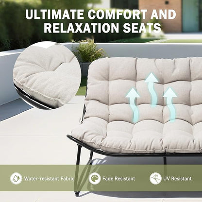 Crestlive Products Outdoor Couch，Patio Loveseat with Soft Cushions All Weather Patio Furniture for Porch/Balcony/Yard (2PC Beige)