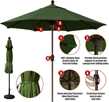 EliteShade USA 10-Year-Non-Fading 10Ft Market Patio Umbrella, UPF 50+ UV Protection Performance Sun Umbrella, Heavy Duty Commercial Grade Outdoor Table Umbrella with Crank, Windproof Vented Top for Garden, Pool, Deck and Outdoor Playsets, No Tilt, Fern
