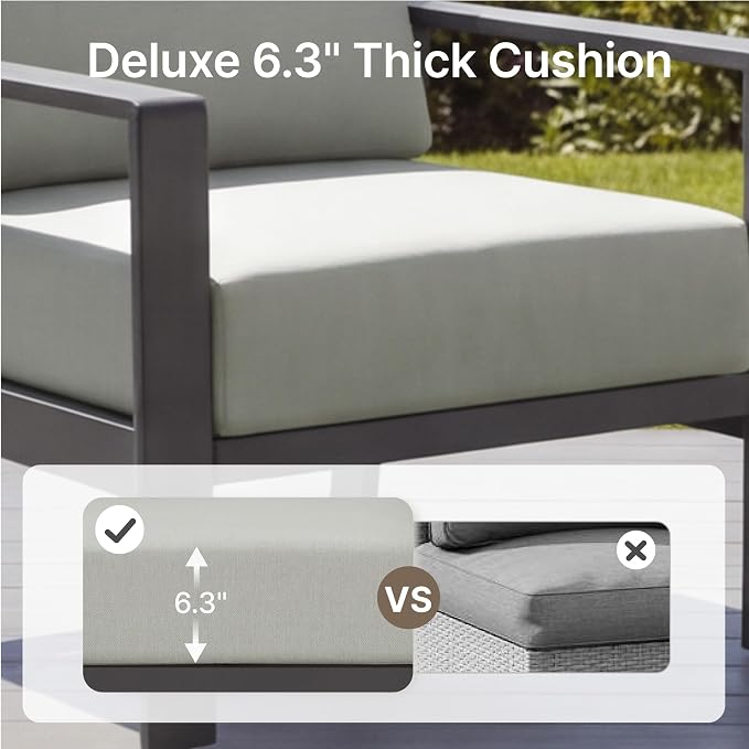 KISLOT Aluminum Outdoor Patio Furniture Armchairs,Outside Patio Sofa with Washable Thick Cushion, Patio Sofa Couch Set of 2 for Porch, Balcony, Deck, Yard,Gray Aluminum Frame