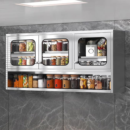 ZZV Kitchen Wall Cabinet, Stainless Steel Wall Mounted Cabinet with Adjustable Shelves, Industrial Wall Storage Cabinet for Garage, Warehouse, No Assembly Required, 11.82D x 59.06W x 27.56H in