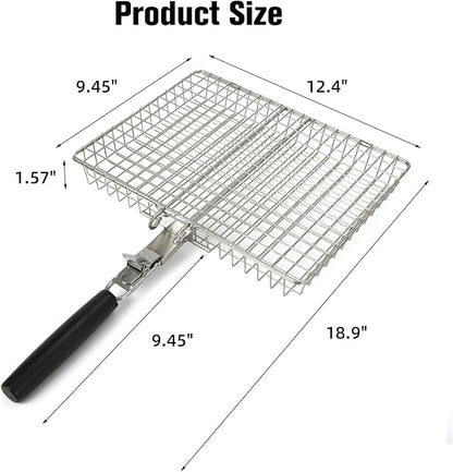 Grill Basket for Outdoor with Removable Handle,Stainless Steel BBQ Camping Cooking Accessories Tools for Meat Steak Fish Vegetable Shrimp, Gifts for Men Dad Husband