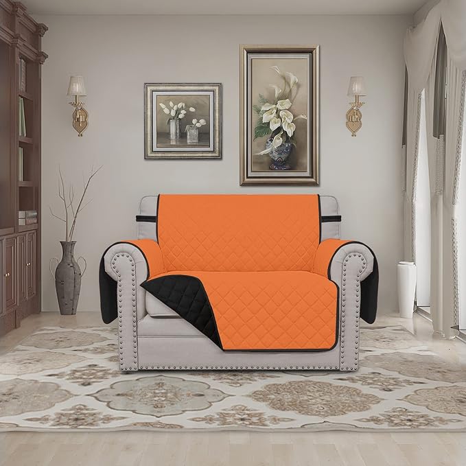 Easy-Going Reversible Couch Cover, Oversized Chair, Orange/Black | Machine Washable Slipcover For Dogs, Water Resistant Furniture Mat For Living Room, Non-Slip Sofa Cover, Pet Friendly