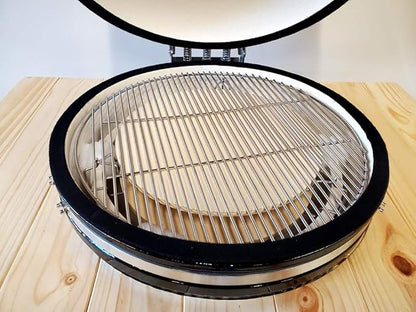 Black Outdoor Charcoal 26" Ceramic Egg Kamado BBQ Grill Smoker with Wood Table Pizza Stone and Canvas Cover