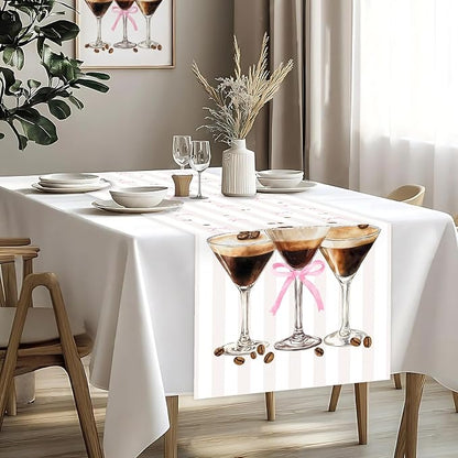 Espresso Martini Theme Table Runner, Martini Lovers Linen Fabric Table Runner for Everyday Use 72 x 13 Inches, Washable Table Cover for Indoor Outdoor Kitchen Dining Table Home Decor
