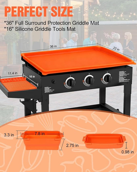 joyhalo Full-Edge 36" Blackstone Silicone Griddle Cover, with 16" Silicone Spatula Mat and Grease Cup Liners, Perfect Combination for Blackstone Griddle Accessories for All-Season Outdoor Use