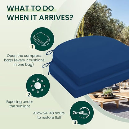 HARBOREST Outdoor Chair Cushions Set of 2, Water Resistant Patio Chair Cushions with Ties, Outdoor Seat Cushions for Patio Furniture, 17"x16"x2", Royal Blue