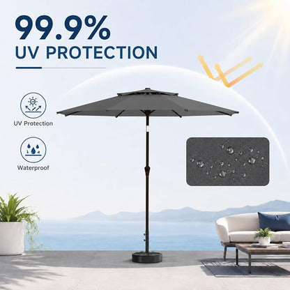 10FT Patio Umbrella, 2 Tier Outdoor Table Umbrella, Large Vented Market Umbrellas with Push Button Tilt and Crank, 8 Sturdy Ribs for Backyard, Deck, Pool, UPF50+ UV Protection