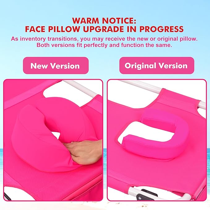 3 in 1 Women Comfort Backpack Beach Tanning Lounge Chair with Cushion Face Hole Softer Padded Adjustable Washable, Layout Sun Chair for Adults Outside Reading Sunbathing Poolside, 6 Position, Pink