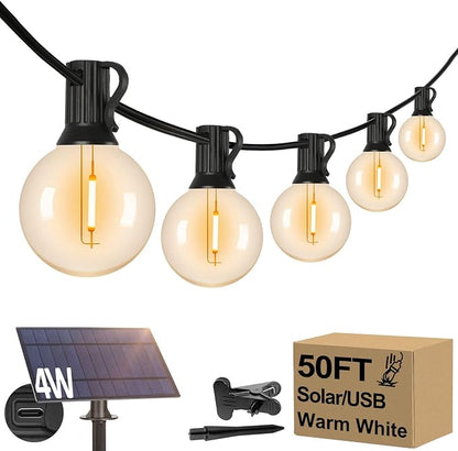 50FT Solar String Lights, Waterproof LED Outdoor String Lights, G40 Globe Patio Lights Solar Powered with 27 Shatterproof E12 Bulbs, 2700K Solar Lights for Outside Porch Garden Backyard Party Decor