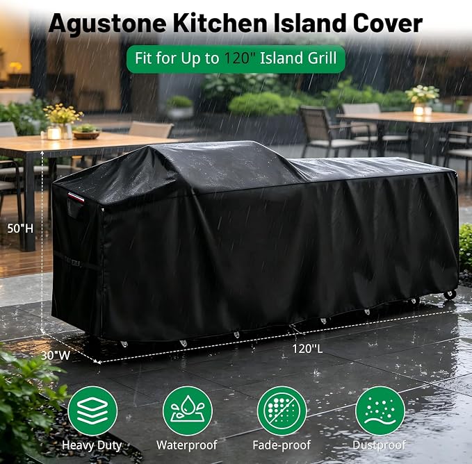 120 Inch Island Grill Cover, Outdoor Kitchen BBQ Waterproof Cover | Heavy Duty Outdoor Large Island Covers for Patio BBQ, 120"L x 30"W x 50"H