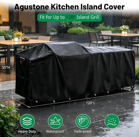 120 Inch Island Grill Cover, Outdoor Kitchen BBQ Waterproof Cover | Heavy Duty Outdoor Large Island Covers for Patio BBQ, 120"L x 30"W x 50"H