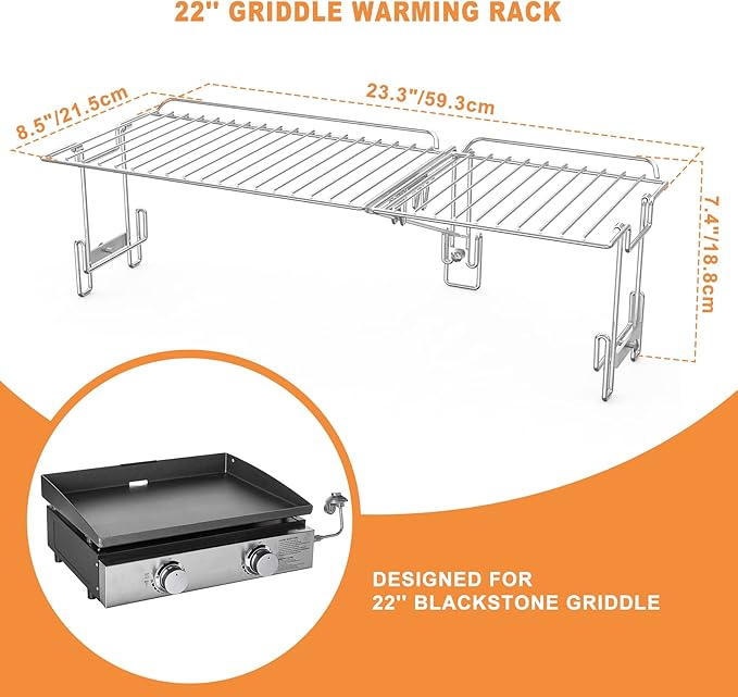 only fire Griddle Warming Rack Fits for 22" Blackstone Griddles, One-Step Clip On Attachment