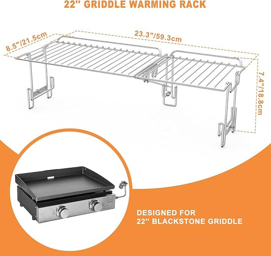 only fire Griddle Warming Rack Fits for 22" Blackstone Griddles, One-Step Clip On Attachment