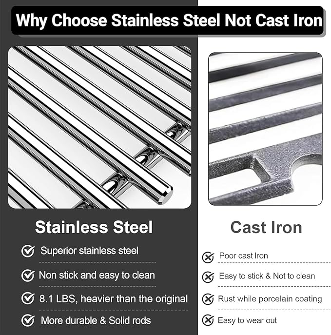 Spirit Grill Grates Stainless Steel 7637 for Weber Spirit E210 Grill Replacement for Weber Spirit 200 & Spirit GS4 II E210 Grill Parts for Weber Spirit Stainless Steel Grates 17.5" E210 E220 S210 S220