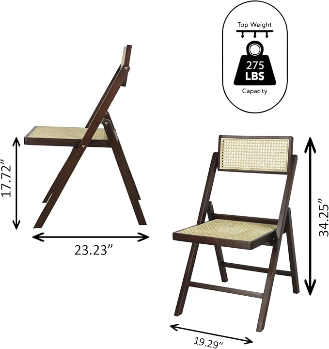 JONATHAN Y Theo Teak Wood and Rattan Folding Chairs, Set of 2, Dark Brown | Woven Cane Seat And Back, Portable Lightweight Design, For Dining And Living Room, Mid-Century Vintage Bohemian Style