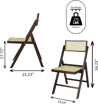 JONATHAN Y Theo Teak Wood and Rattan Folding Chairs, Set of 2, Dark Brown | Woven Cane Seat And Back, Portable Lightweight Design, For Dining And Living Room, Mid-Century Vintage Bohemian Style