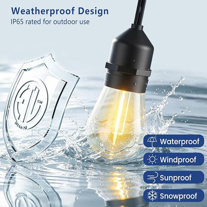 96FT Patio Lights, Remote & Connectable, Outdoor Waterproof | 2FT Bulb Spacing, Heavy Duty Commercial Grade, 18 AWG Cord, 48+4 Shatterproof Bulbs, Timer & Dimmable, IP65, 2700K Warm White