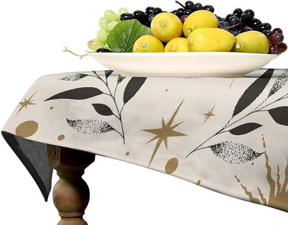 Vintage Boho Sun Moon Tablecloth Moon Phase Star Galaxy Space Wildflower Table Cloth Water Resistant Wipeable Table Cover for Farmhouse Picnic Party Holiday Kitchen Dinner Table 60"x120"