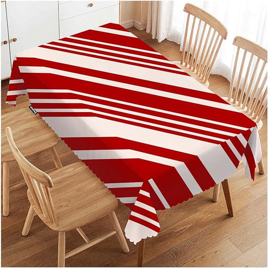 Swono Tablecloth 52"X70" Red and Cream Stripes, Christmas Pattern Candy Cane Lines Rectangle Table Cover Anti-Oil Tablecloth for Dining Tables, Parties, Wedding and Banquet Decoration