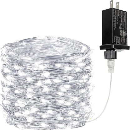 33FT 100 LED Fairy Lights Plug in, 8 Modes Twinkle Lights Cool White | Waterproof String Lights Outdoor Indoor, Memory, Timer, Copper Wire, Christmas Lights for Bedroom Garden Party Holiday Decor