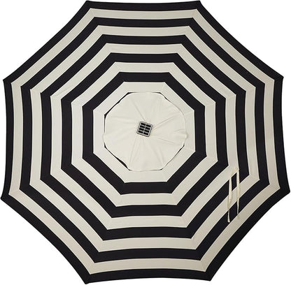 Blissun 9 ft Solar Umbrella, Patio Umbrella with 32 LED Lights, Table Market Umbrella, Outdoor Umbrella for Garden, Deck, Backyard, Black & Beige