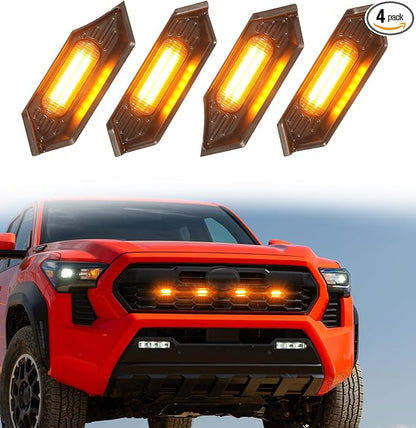 Grill Lights for Toyota Tacoma 2024-2026 Accessory TRD Sport Off Road,Amber | Direct-Snap Raptor Lights Tacoma 4th Gen Front Grille OEM-Style LED Design, IP68 Waterproof, Enhanced Night Visibility