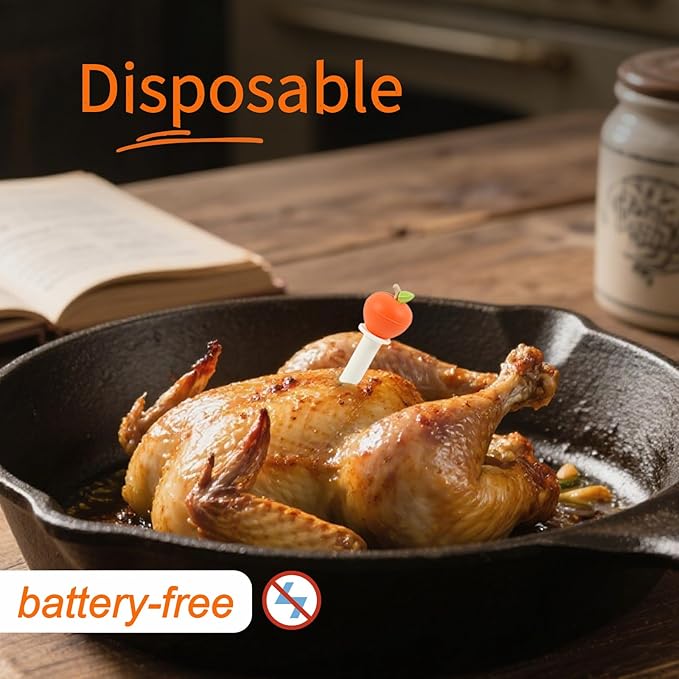 15-Piece Popup Turkey Thermometer Set with Meat Injector and Apple-Shaped Covers, Disposable Poultry Timers for Roasting Chicken and Turkey, 175°F-180°F Instant Indicator, Festive Gift Kit