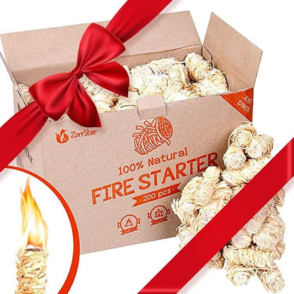Fire Starters XXL 200 pc - Firelighters for Indoor and Outdoor Use, Compatible with Solo Stove, Green Egg and Other Grills and BBQs - Box of 100% Waterproof Firestarters