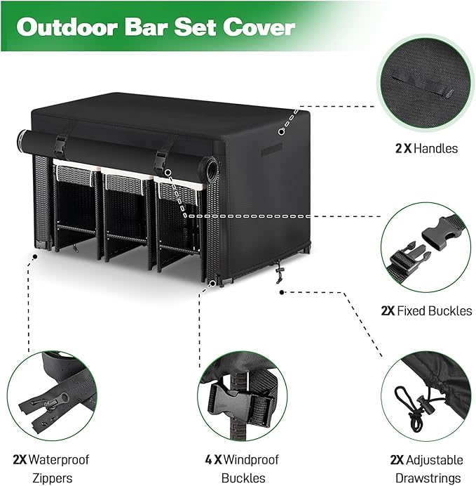 7 Piece Outdoor Bar Height Dining Set Cover with Split Zipper, Heavy Duty 600D Oxford Fabric Outdoor Bar Cover for 6 Person 60'' Long Outdoor Wicker Bar Height Dining Set, 60"L X 41"W X 41"H
