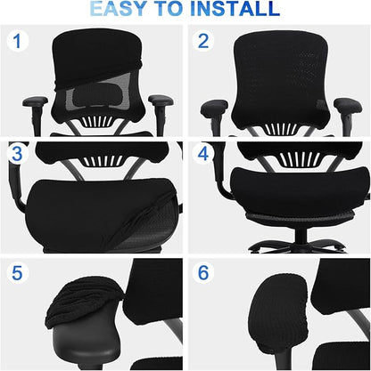 Tallew 4 Pcs Office Chair Covers Stretchable Armrest Seat,XL,Black | Universal Fit Office Desk Chairs, Protective Seat Backrest Slipcovers, Stretchable Prevent Wear, Easy Install for Rotating