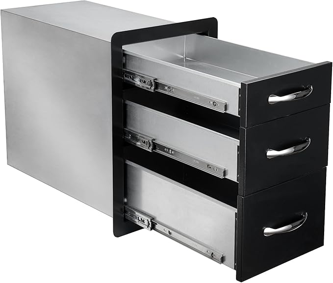 Stanbroil Outdoor Kitchen Drawers - 14.8" W x 21.4" H x 23.3" D, Triple Barbecue Storage Drawer Flush Mount for Outdoor Kitchen, BBQ Island, Outside Cabinet, Patio Grill Station - Black