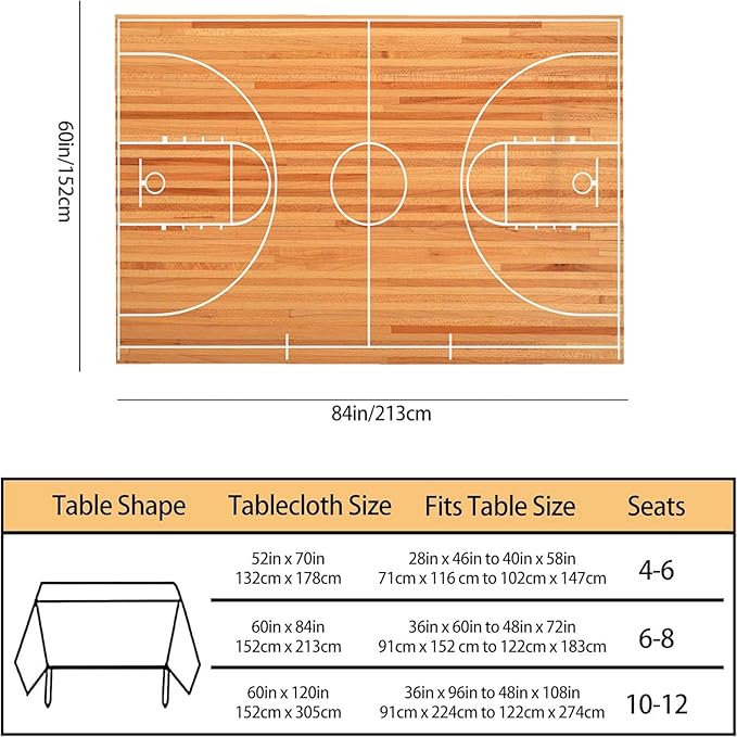 TKS MITLAN Basketball Court Decorative Rectangle Tablecloth Parquet Indoor Court Polyester Table Cloths Kitchen Table Cover for Dining BBQ Picnic Coffee Table 60 x 84 Inch 6-8 Seats