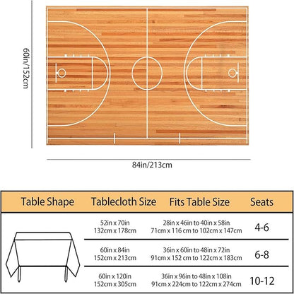 TKS MITLAN Basketball Court Decorative Rectangle Tablecloth Parquet Indoor Court Polyester Table Cloths Kitchen Table Cover for Dining BBQ Picnic Coffee Table 60 x 84 Inch 6-8 Seats