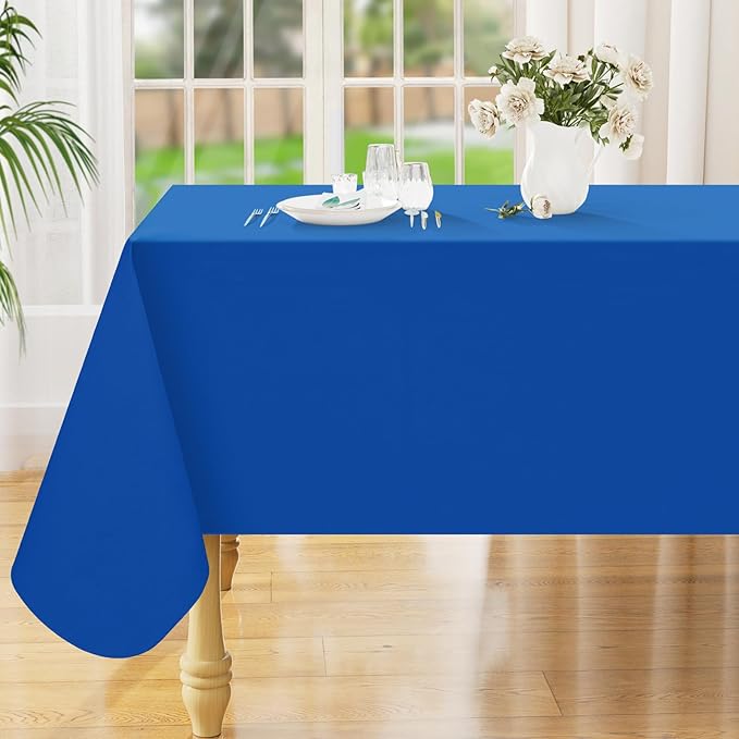 Smiry Rectangle Table Cloth 52x70 Inch, Waterproof Wipeable Vinyl Tablecloths Protector, Oil Spill Proof Plastic Table Cover for Dining, Picnic, Camping, Outdoor, Blue