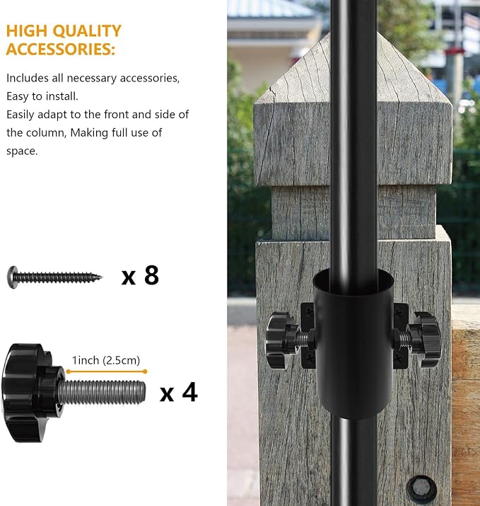 Stainless Steel Patio Railing Umbrella Holder, Deck Umbrella Mount, Black | Easy Installation, Sturdy, Fits Umbrellas up to 1.9", Save Space, Railing Mounting Brackets, Heavy Duty Outdoor Umbrella Base