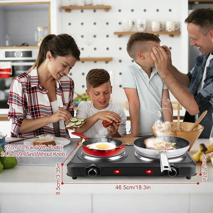 KOCASO 1800W Dual Infrared Burner Hot Plate, 7.5" & 6.3" Glass Cooktop, Stepless Temp Control 302°F-1022°F, Portable Electric Stove for Home, RV, Camping, Dorms