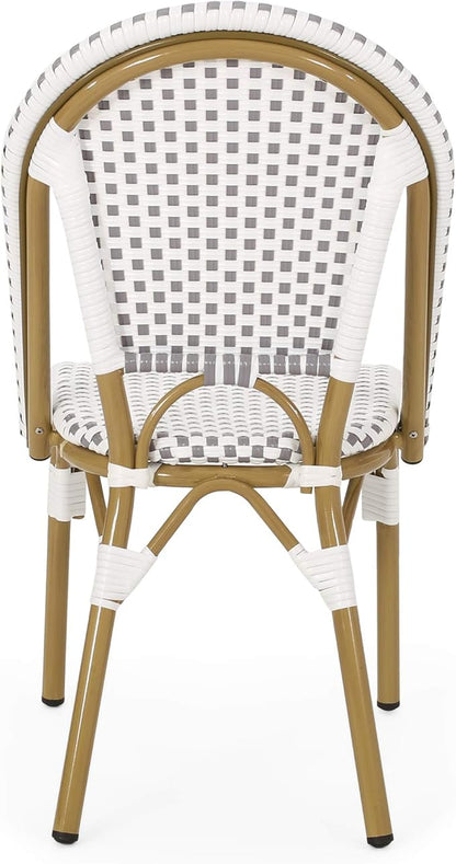 Christopher Knight Home Philomena Outdoor French Bistro Chair (Set of 2), Gray + White + Bamboo Print Finish