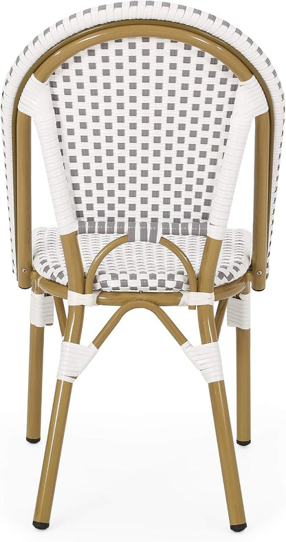 Christopher Knight Home Philomena Outdoor French Bistro Chair (Set of 4), Gray + White + Bamboo Print Finish