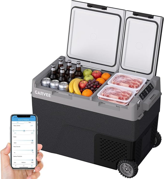Car Refrigerator, 51QT(48L) Dual Zone Car Fridge Portable Freezer Compressor Electric Cooler, Portable Refrigerator, Rapid Freezing, -4°f to 68°f, 12/24V Can Internal Battery (Not Included) LCD Built-