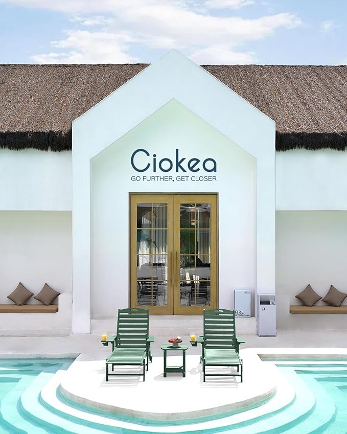 Ciokea Outdoor Chaise Lounge Chair Set of 2, Patio Lounge Chairs for Outside, HDPE Lounge Chair with Wheels & Cup Holder, Poly Chair with 5 Position for Poolside, Deck, Green