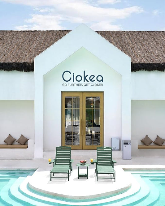 Ciokea Outdoor Chaise Lounge Chair Set of 2, Patio Lounge Chairs for Outside, HDPE Lounge Chair with Wheels & Cup Holder, Poly Chair with 5 Position for Poolside, Deck, Green