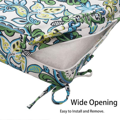 Magpie Fabrics Indoor Outdoor Cushion Cover Replacement 2 Pack, NO Insert! Water Repellent Slipcover with Ties Decor for Patio Garden Chair Sofa Bench Wicker(Botanical Blue Green, 24x22x4 Inch)