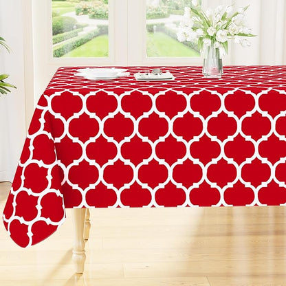 Smiry Rectangle Table Cloth, Waterproof Vinyl Tablecloth with Flannel Backing for Rectangle Tables, Wipeable Spillproof Plastic Tablecloths for Dining, Camping, Indoor and Outdoor (60"x84", Red)