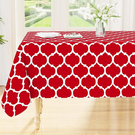 Smiry Rectangle Table Cloth, Waterproof Vinyl Tablecloth with Flannel Backing for Rectangle Tables, Wipeable Spillproof Plastic Tablecloths for Dining, Camping, Indoor and Outdoor (60"x84", Red)
